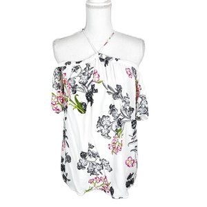 1.State Blouse Women Small White Pink Floral Off The Shoulder Sleeve Casual Top
